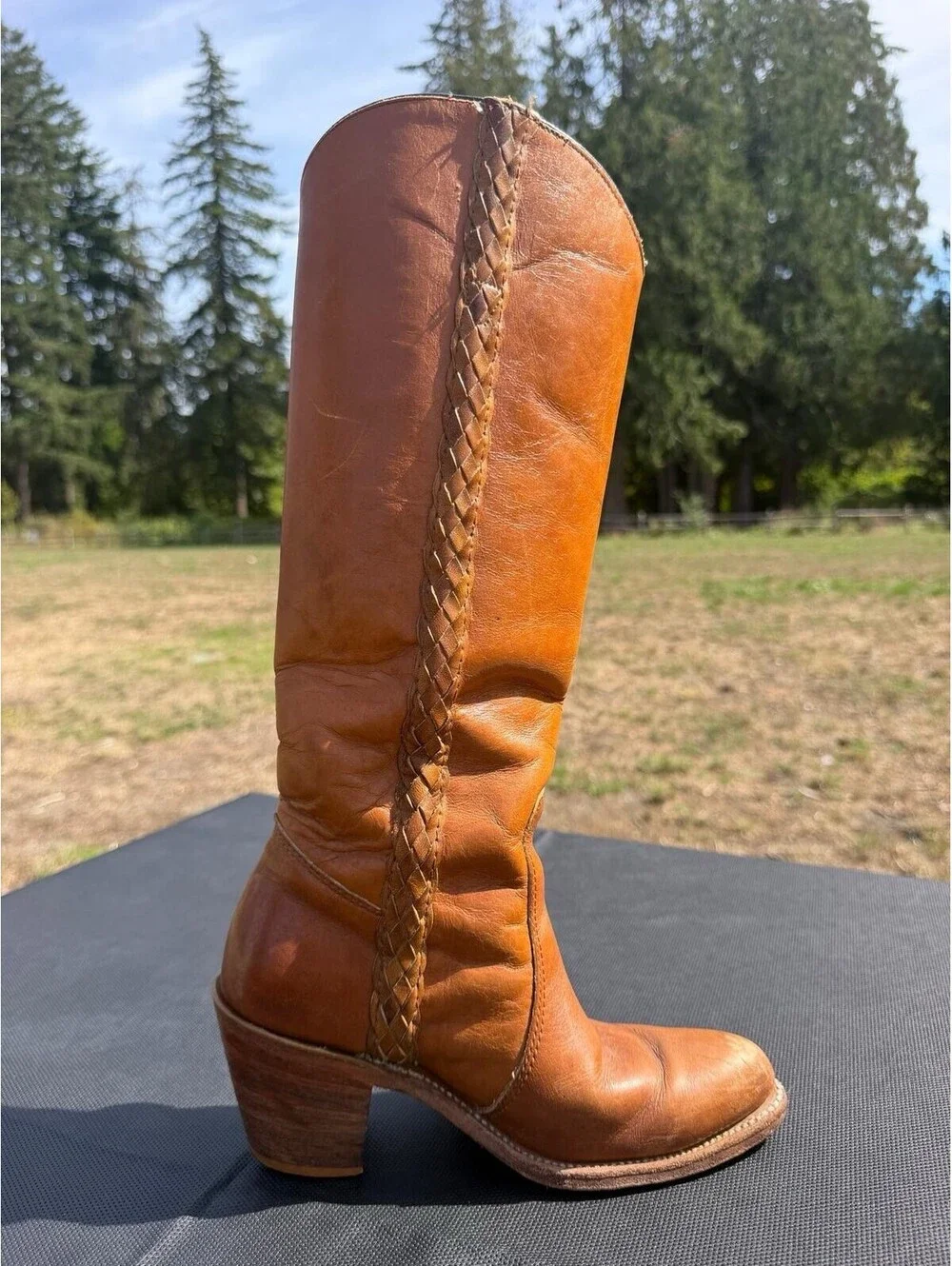 Vintage Double H Quality Boots Women 5B Brown Leather Western Cowboy Tall